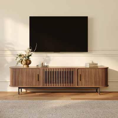 Meuble télé Mid-Century moderne, porte coulissante, entièrement assemblé