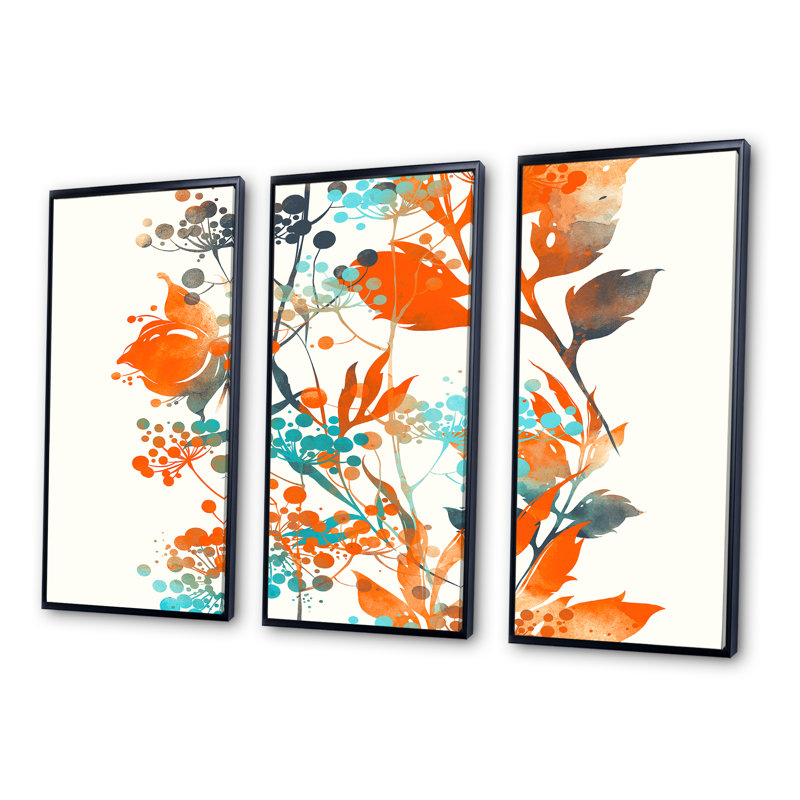 «Green and Orange Wildflowers III», ensemble d'art mural moderne sur toile encadrée 3, H 32 po x l 48 po x P 1 po, Noir