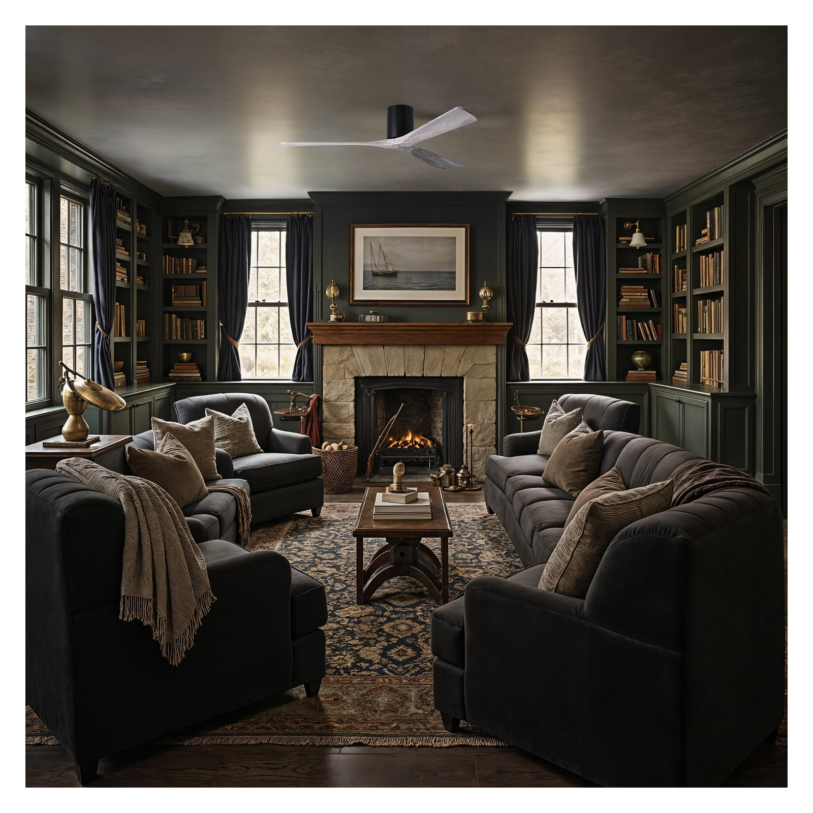 Olivier 3 Blade Ceiling Fan, Matte Black, Barn Wood Tone, 60"