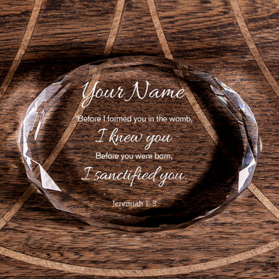 Jilma Personalized 3D Laser-Engraved Faceted Oval Crystal Paperweight with Name & Bible Verse - Jeremiah 1:5 - Inspirational Christian Gift