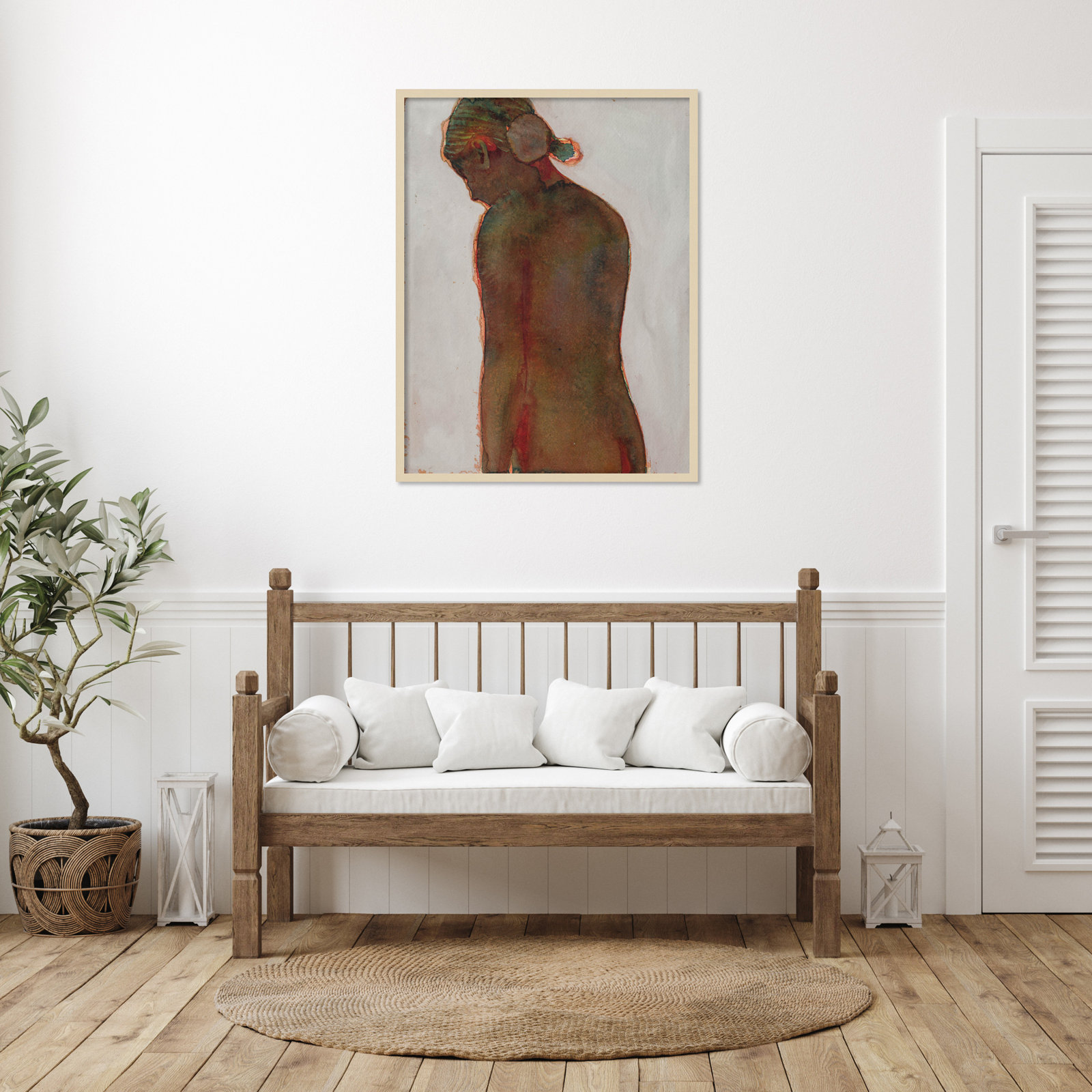 Figure by Dean Graham, 41" H x 32" W, Brown Framed