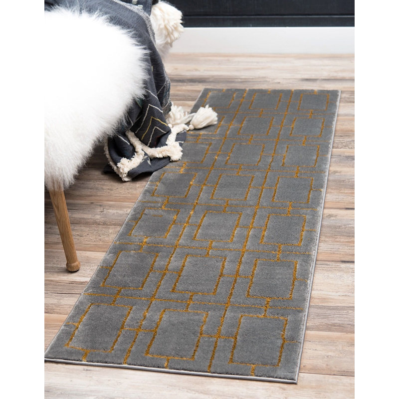 Tapis à motif géométrique gris Corando, Tapis de couloir 2 pi x 6 pi