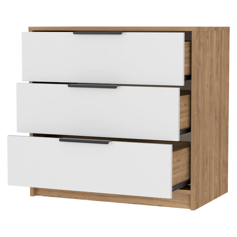 Commode 3 tiroirs, plateau supérieur, Brun / Blanc