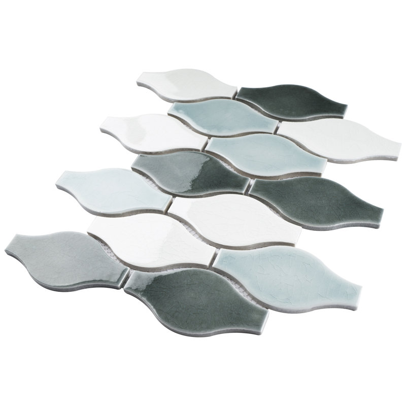 Handmade 12.01 in. x 9.65 in. Geometric Glossy Porcelain Mosaic Wall and Floor Tile, White/Gray