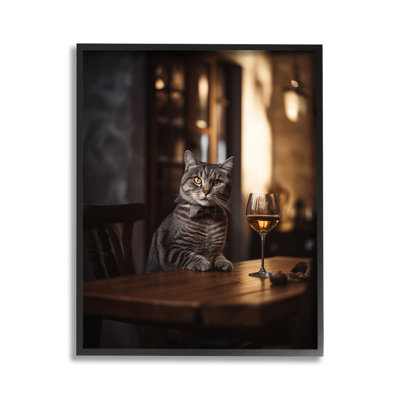 Classy Cat with Wine Framed Giclee Art by Ziwei Li