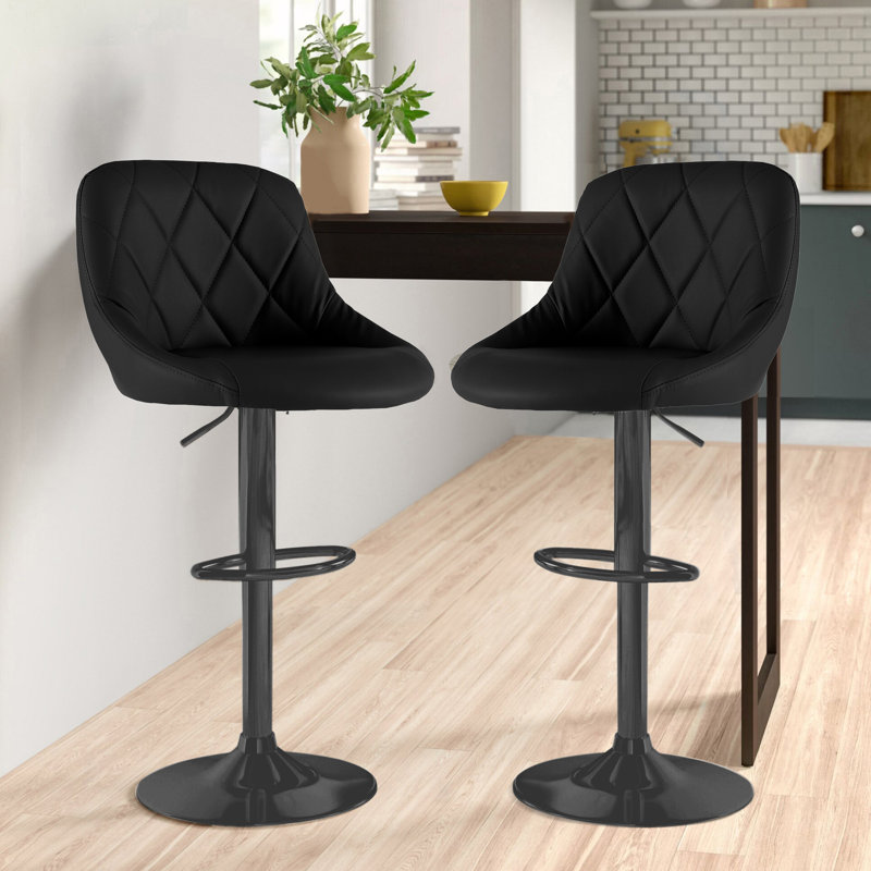 Idlewood Swivel Upholstered Adjustable Height Counter Stool with Metal Frame, Black, Black