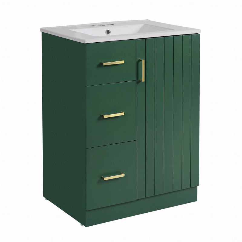 Meuble-lavabo moderne 24 po avec lavabo, petite armoire de lavabo avec 2 tiroirs et porte à fermeture douce, meuble-lavabo sous-comptoir avec tiroirs
