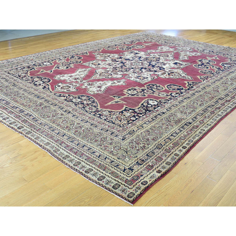Tapis en laine rose/beige 11 pi 9 po x 15 pi 7 po one-of-kind-noué la main Houchins