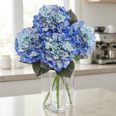 3 pcs Blue Artificial Hydrangea Flowers Real Touch Latex Gradient Faux Floral Stems for Wedding Home Decor
