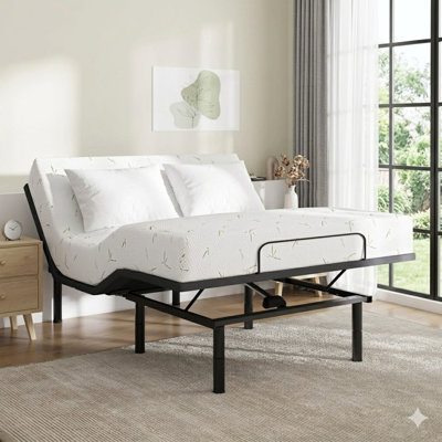 Adjustable Bed Base With 10" Bamboo Memory Foam Mattress (Made In Usa) – Certipur-Us® Certified, Quiet Motor, Easy Assembly（Queen）