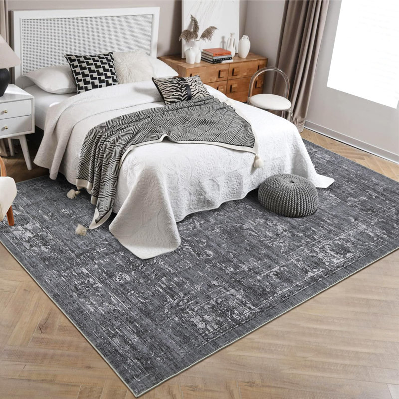 Abstract Machine Printed Area Rug, Rectangle 160 x 230 cm, Gray