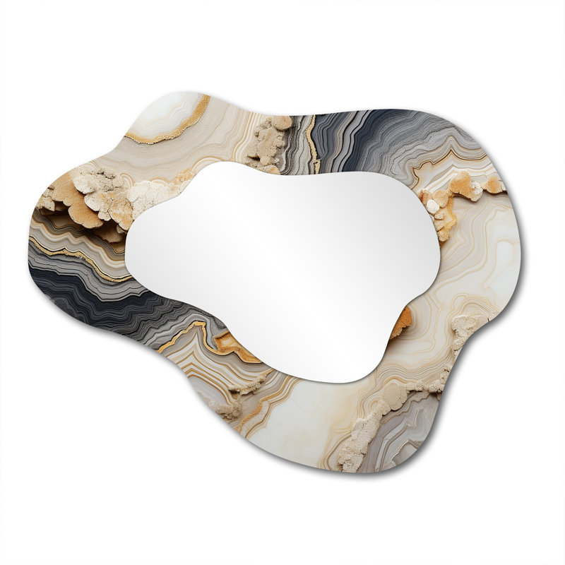 Grey And Orange Minimalism Stone Geode - Stone Geode Asymmetrical Unique Wall Mirror, Traditional Cloud Mirror, Printed Metal Art