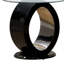 Vanna Table de bout ronde en verre trempé noir avec base en forme de O et finition ultrabrillante