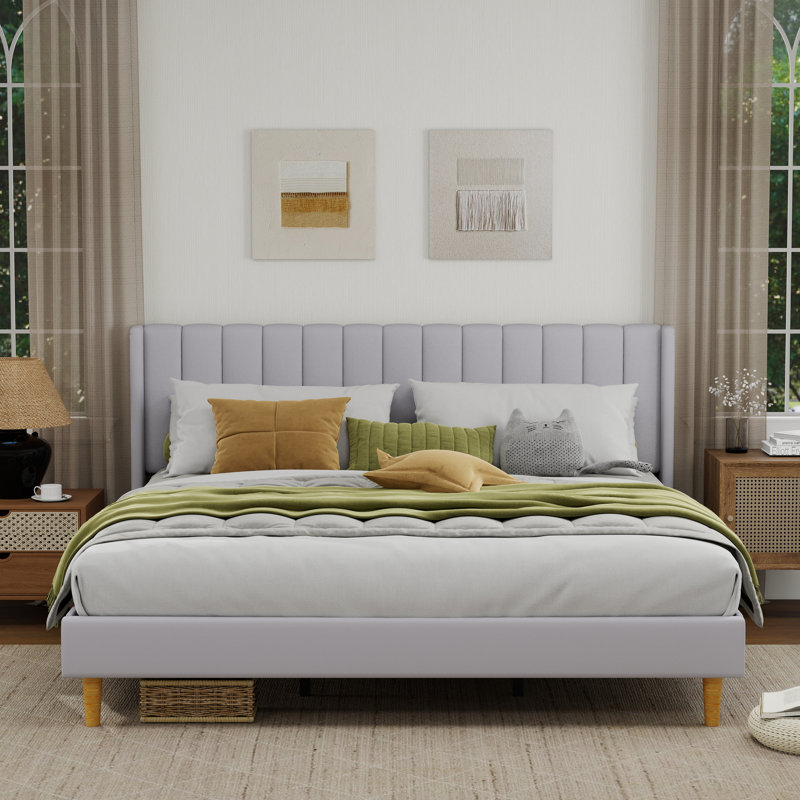 Sutter Upholstered Wingback Bed, King, Gray