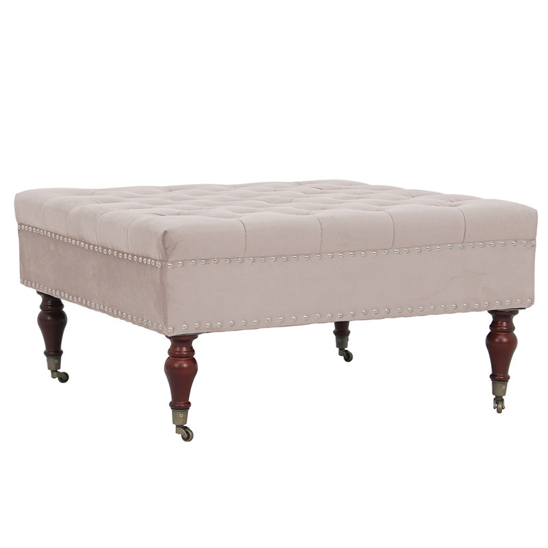 Repose-pieds carré tapissier Bakri, 100 % polyester beige