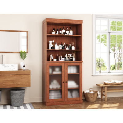 100% Solid Wood 32" Bathroom Cabinet with Frosted Glass Doors and Adjustable Shelves