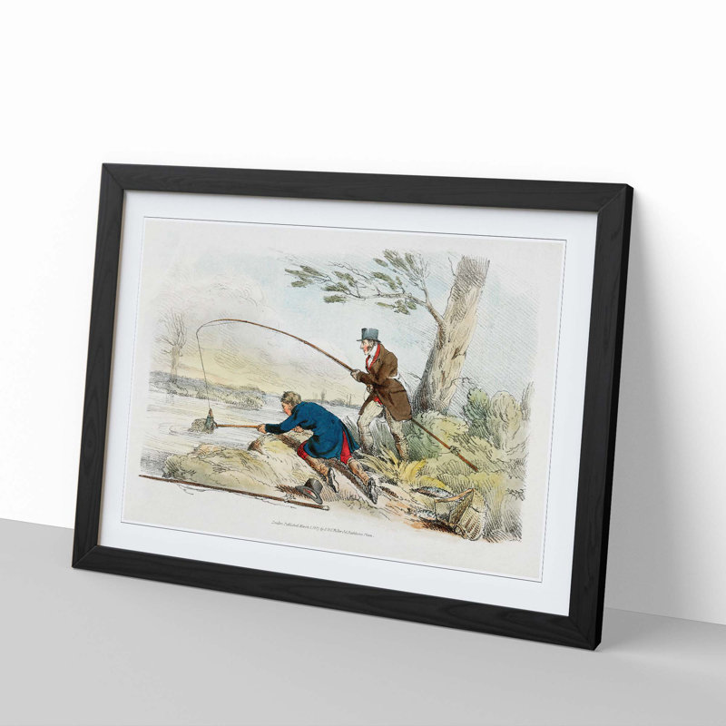 Two Men Fishing by Henry Alken - Picture Frame Painting Print, 27cm H x 36cm W x 2cm D, Black Framed