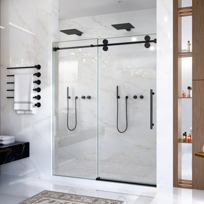 Marlowe Frameless Single Sliding Shower Door With Tempered Glass And Stainless Steel Rollers