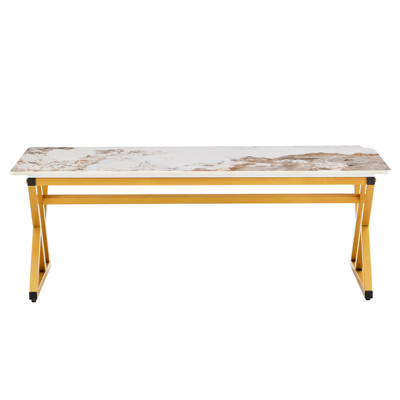 A Coffee Table Is Made Of Rock Slab Material, With A Natural And Smooth Marble Pattern On The Surface, Which Complements The Modern Design Of The Metal Legs And Adds A Touch Of Fashion.47*23.6