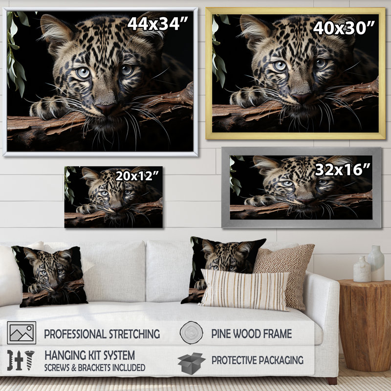 Léopards, élégance gracieuse sur toile, Cadre simple noir, H 30 po x l 40 po x P 1,5 po