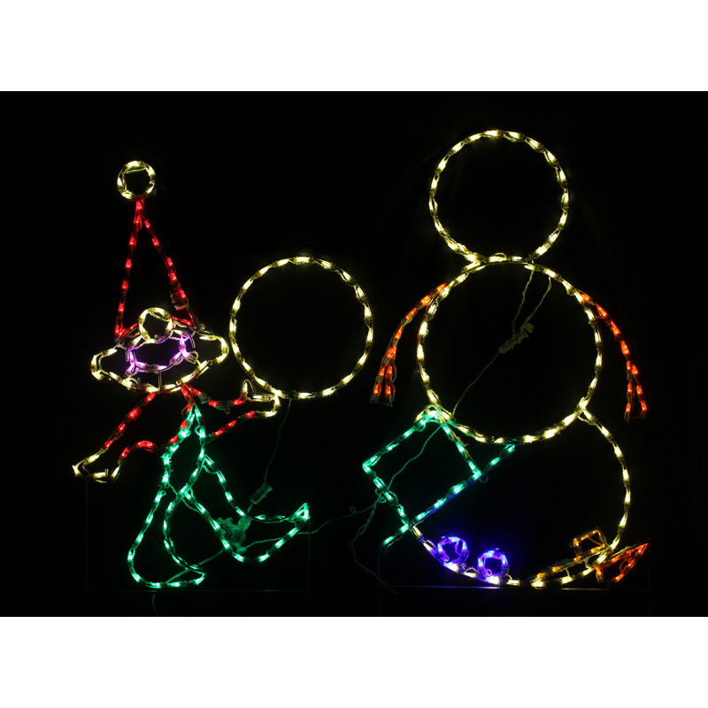 Animated Elf Building Snowman Christmas Holiday Lighted Display