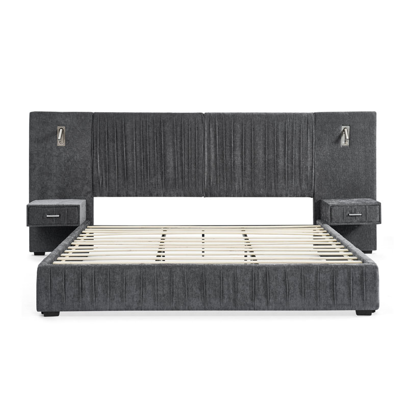 Queen Size Upholstered Bed Frame, Queen, Dark Gray