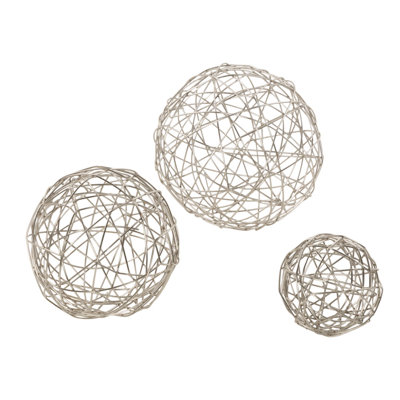 CosmoLiving by Cosmopolitan Gold Metal Geometric Wire Orb Decorative Sculpture, Set of 3 8", 6", 4"D