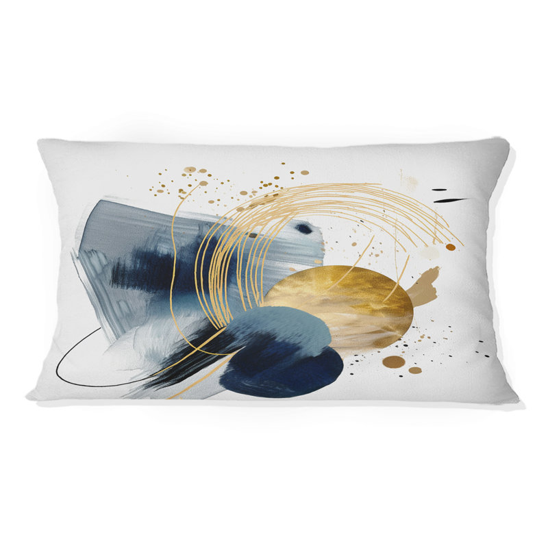 Landscape Of Dark Blue And Gold Strokes III - Abstract Geometric Printed Throw Pillow