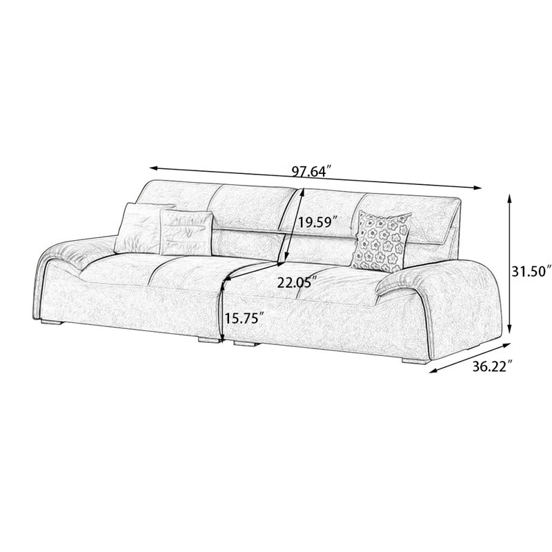 Canapé modulaire en velours, Vert, H 31,5 po x l 97,64 po x P 36,22 po