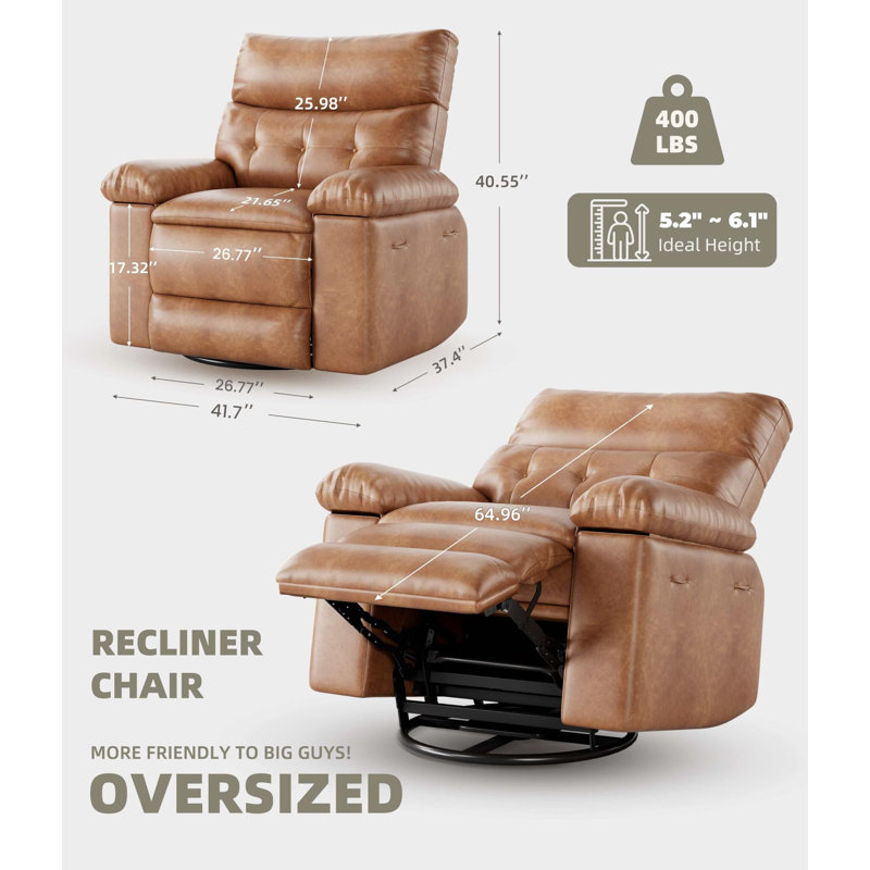 41.7" Wide Oversized Manual Recliner, PU Leather Swivel Rocker Chair with Thick Sponge Cushion, Cagnac