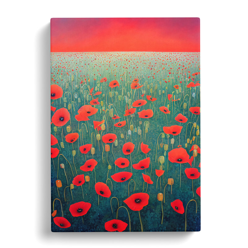 Unique Poppy Flower Field Vol.2 - Wrapped Canvas, 50cm H x 35cm W x 3cm D