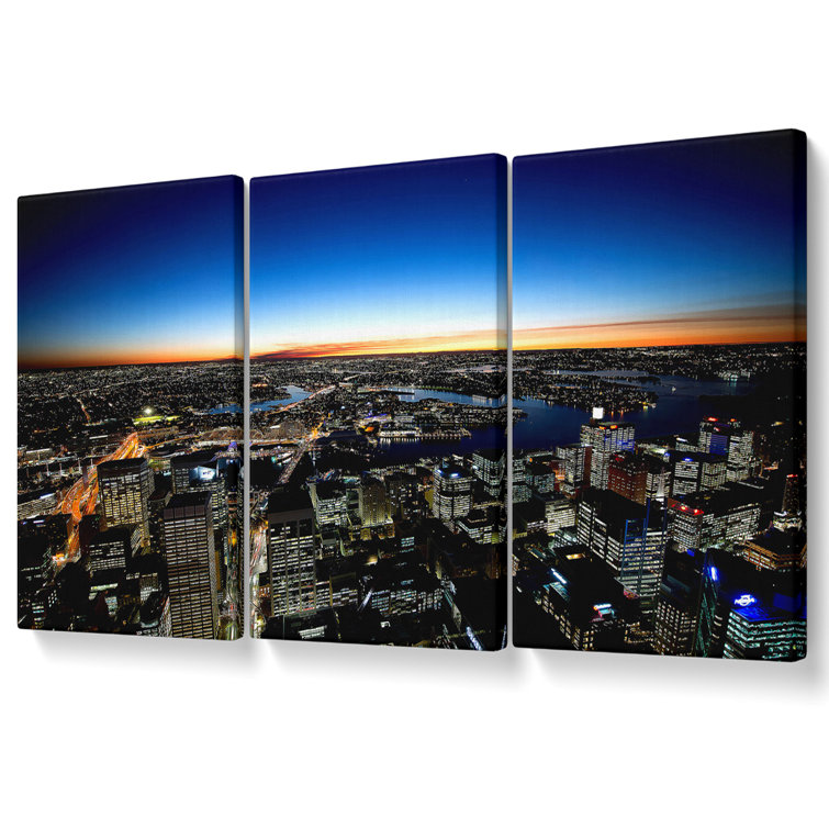 Ebern Designs Sydney Night Lights - 3 Piece Wrapped Canvas Print ...