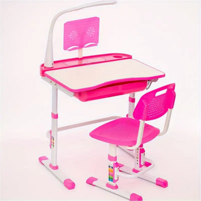 Ensemble de bureau et de chaise pour enfants, en métal, réglable en hauteur, ergonomique, avec plateau inclinable et lampe réglable, tiroir spacieux, idéal pour les garçons de 3 à 18 ans, sans électricité ni piles