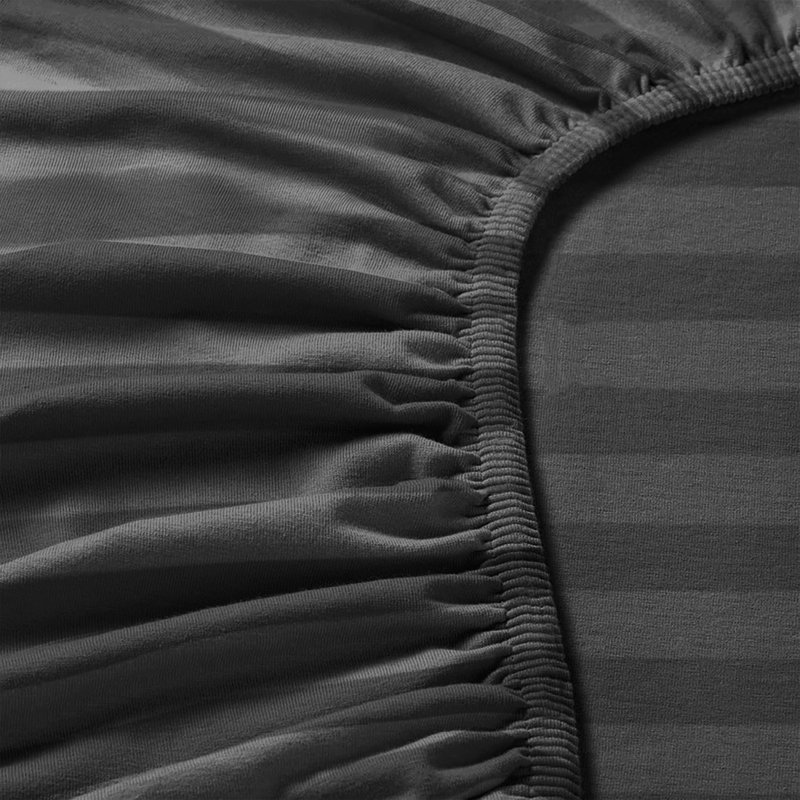 Aspire Homeware Luxury 40cm Deep Striped Fitted Sheet for Hotel Style Bedroom Comfort, Double (4'6), Black