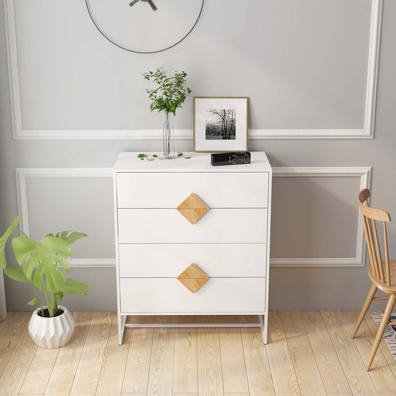 Wood Console Table with 4 Drawers,White