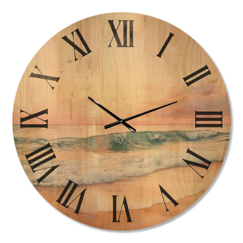 Horloge murale surdimensionnée en bois océanique - lever de soleil sur la plage tranquille, Oversized
