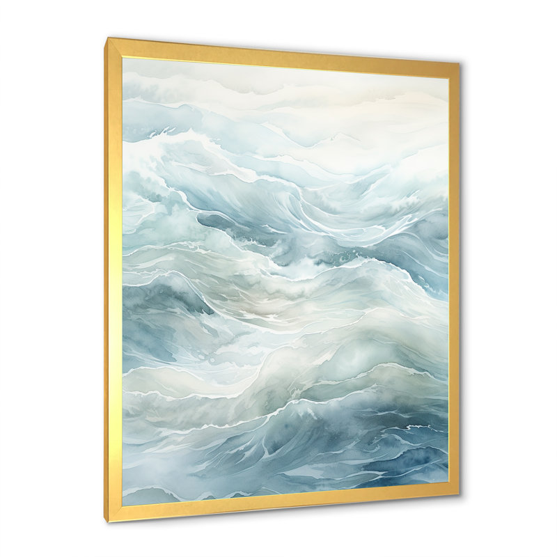 Impression sur toile Ocean Minimal Waves Charm, H 32 po x l 16 po x P 1 po, Cadre doré simple