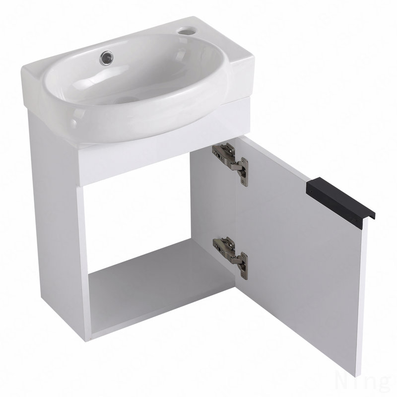 Meuble-lavabo de salle de bain avec lavabo, portes à fermeture en douceur, Blanc