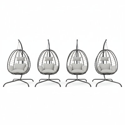 Tuckerman Hanging Egg Chair Conversation Set Cozy Rattan Lounge Chairs with Cushions Sturdy Stands (Set of 4)