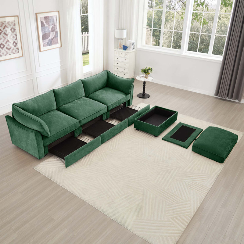 Canapé modulaire en L à 3 places, canapé 3 places avec 1 repose-pieds mobile, assise en T, confortable, large et profond