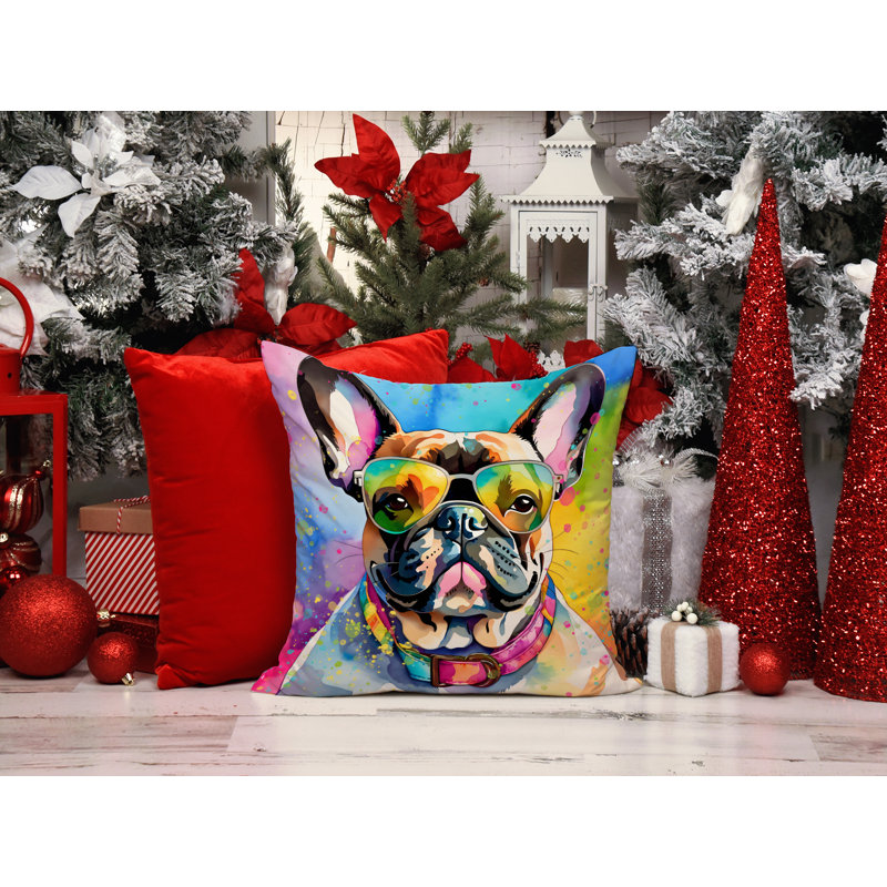 Coussin décoratif French Bulldog Hippie Dawg, 18 po x 18 po