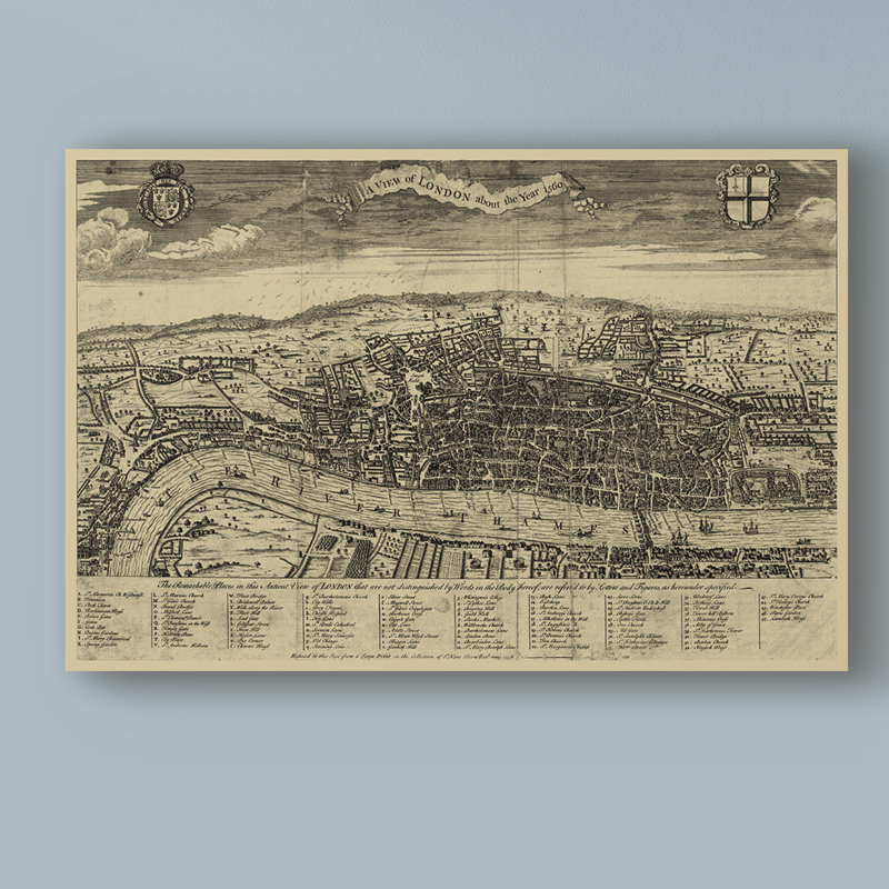 " Birds Eye View Of London " by Vision Studio, 12" H x 19" W x 2" D