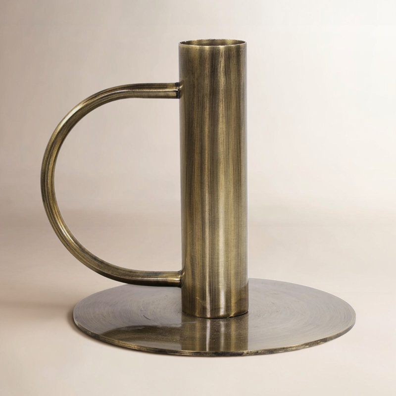 Tall Antique Brass Candle Holder with Handle