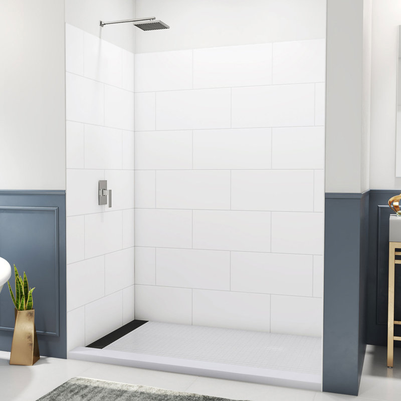 DreamLine DreamStone 42 in. D x 62 in. W x 84 in. H Shower Wall Kit in White Traditional Subway