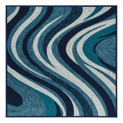 Washable Ocean Current Flow Coastal Area Rug