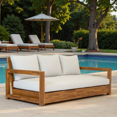 Canapé de patio 3 places avec coussin plus épais, coussins moelleux, coussins de pieds réglables et housses de coussin amovibles