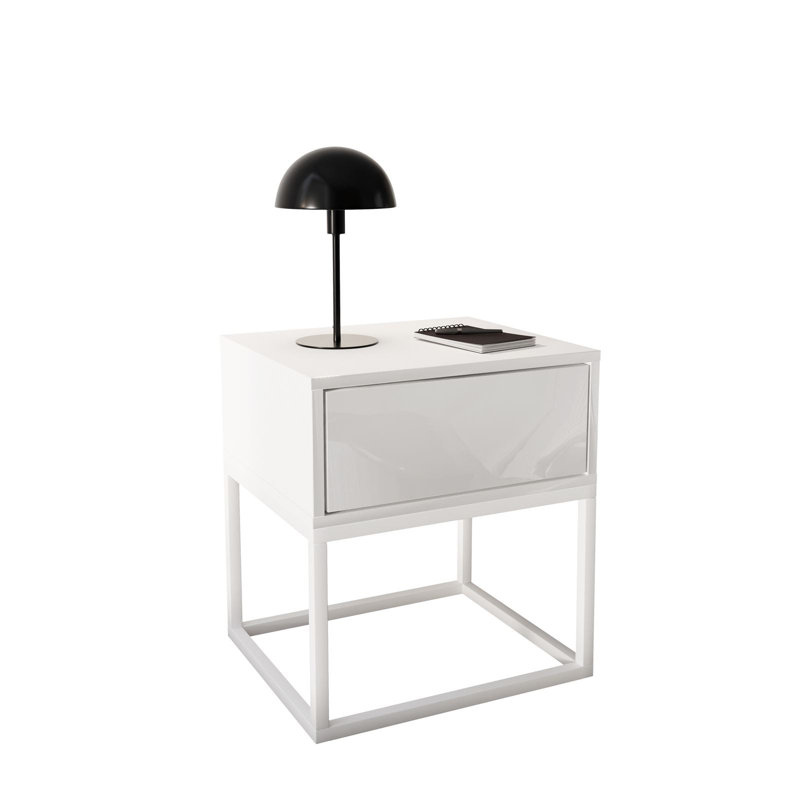 Anessia 45cm W Metal Bedside Table, White
