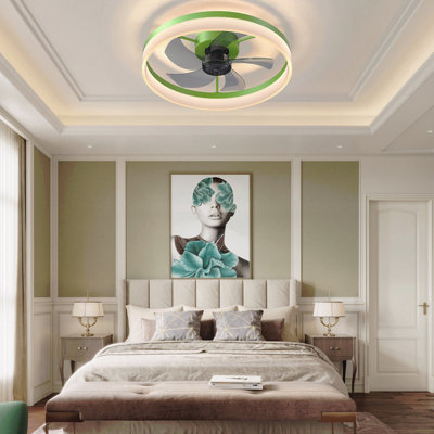 Ventilateurs de plafond avec lumières à DEL à intensité variable, installation intégrée de ventilateurs de plafond minces et modernes (vert)