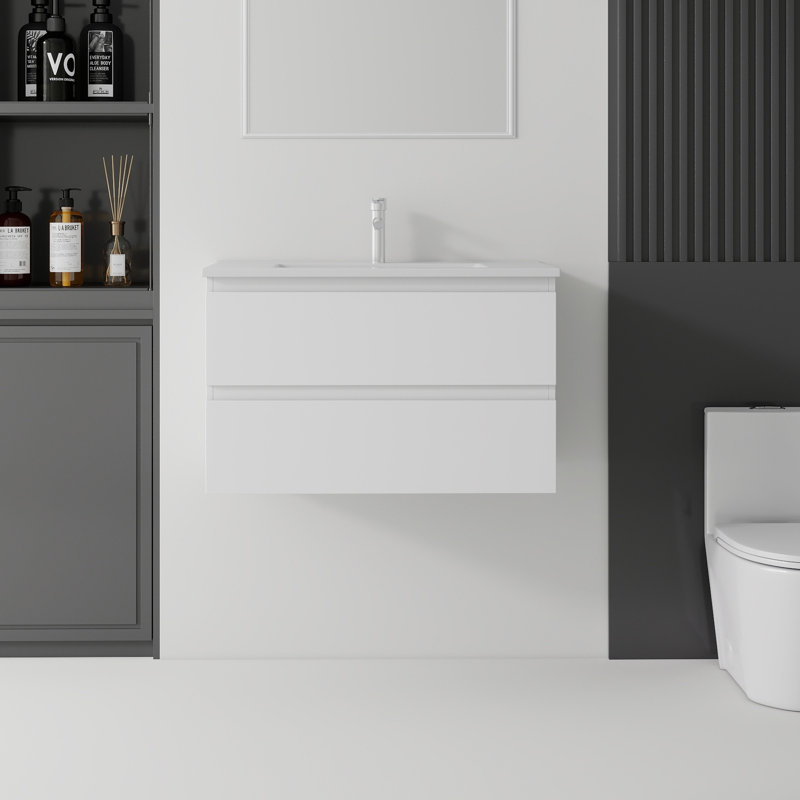 Meuble-lavabo flottant avec lavabo, White, 30" W