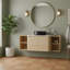 Meuble-lavabo mural avec lavabo en céramique, 2 portes à fermeture douce et 2 petites tablettes de rangement